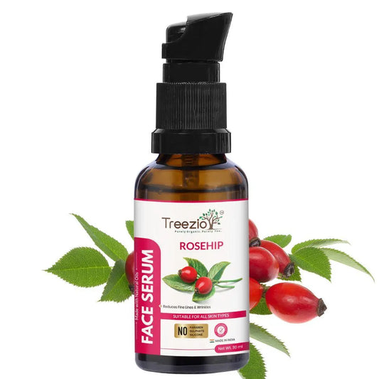 treezio Rosehip Face Serum for Glowing Skin - Makes Skin Glow | Non-Greasy | Deeply Moisturizes - 30ml - treezio